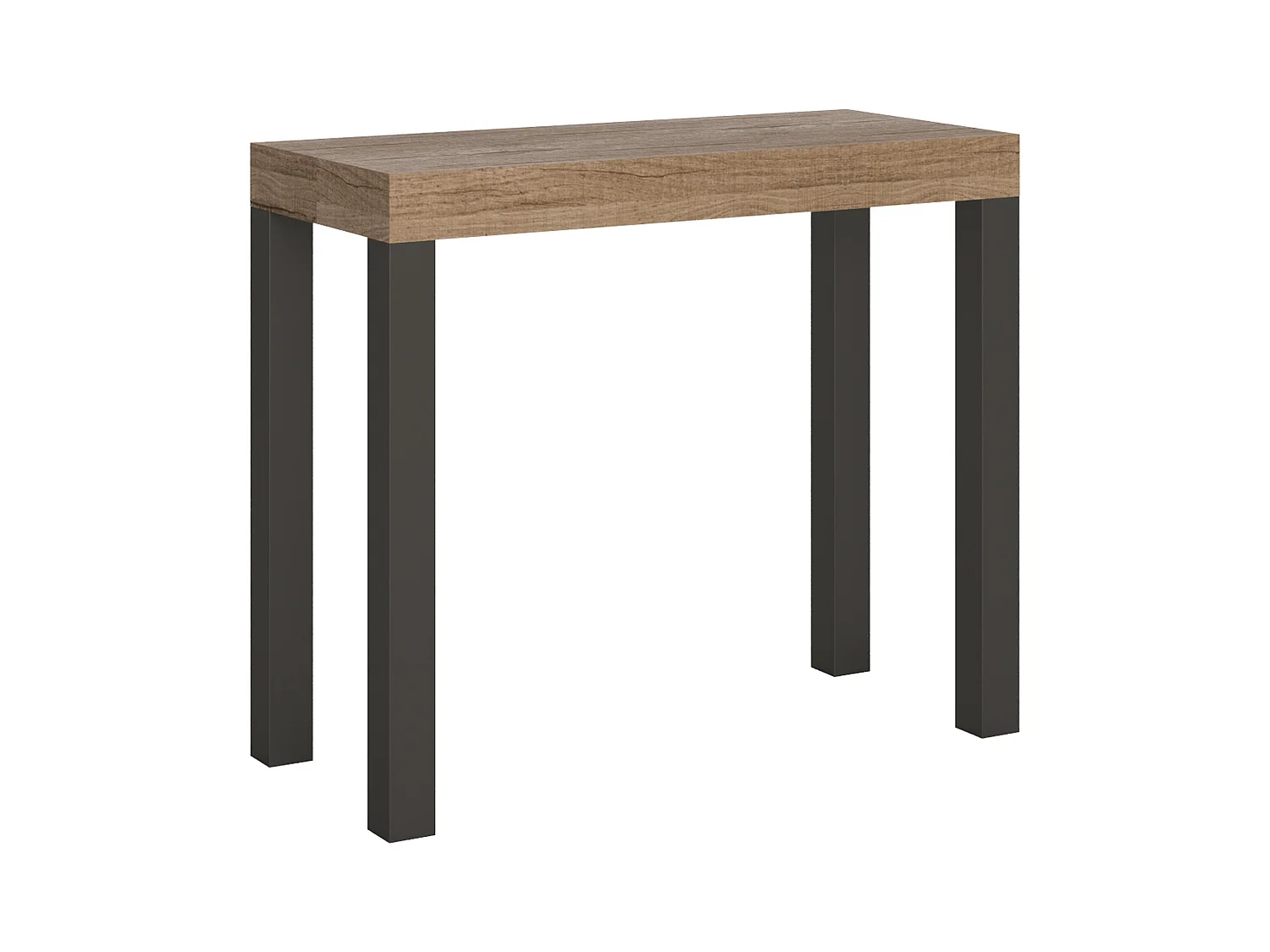 Uitschuifbare console in hout en antraciet staal Elvira 90x40/196 of 90x40/300 cm-Kleur Natuurlijk-Steun 2 voet-Verlengsnoeren 3 uitbreidingen