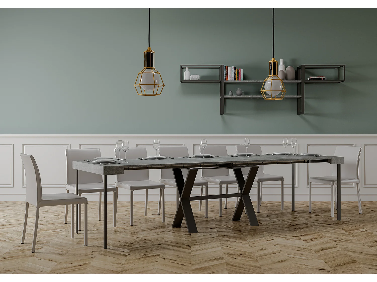 Console extensible 90x40/300 cm Xenia Gris Béton cadre Anthracite