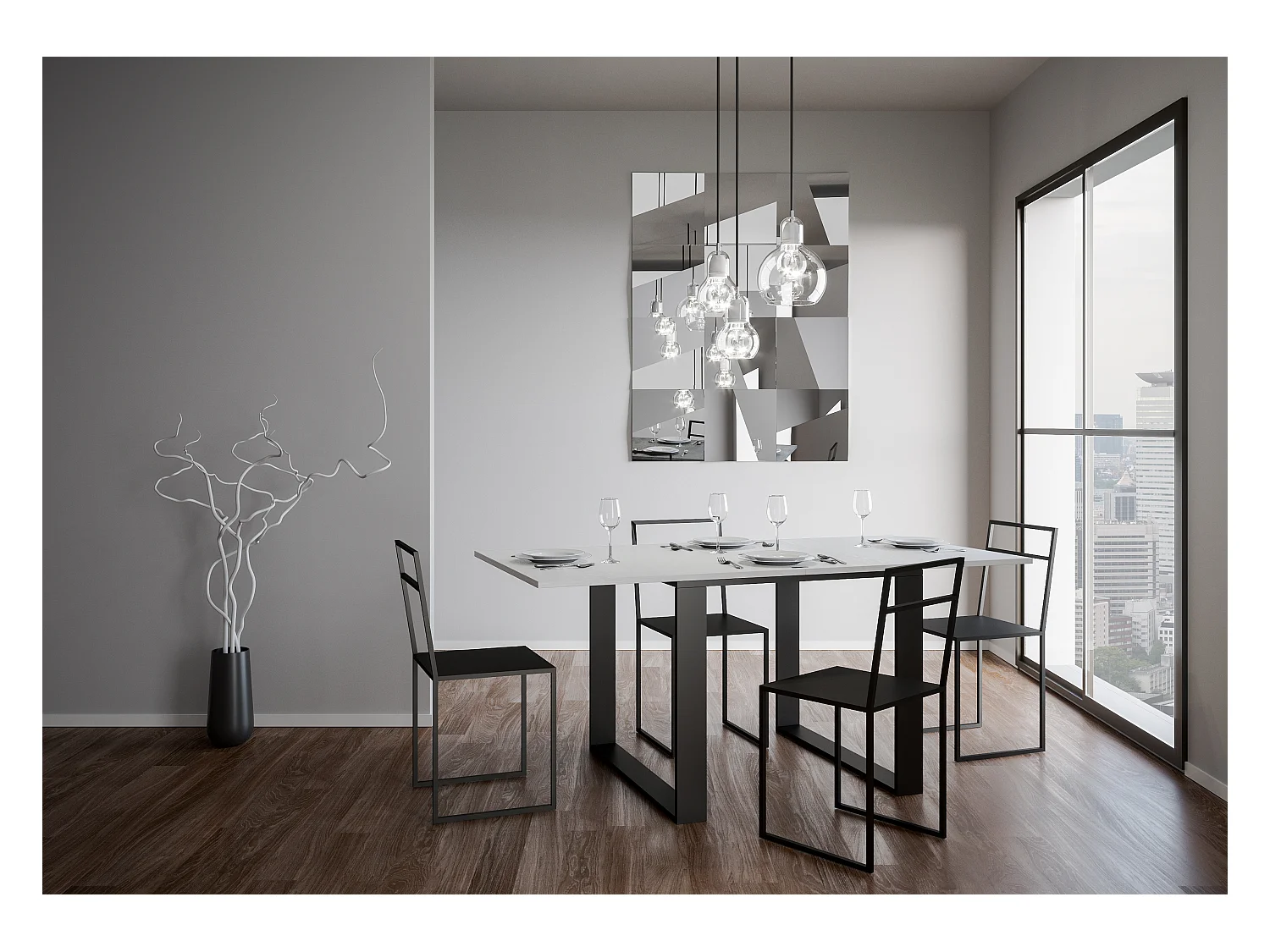 Uitklapbare sidetable 90x45/90 cm Tecno Libra eiken wit met antraciet frame