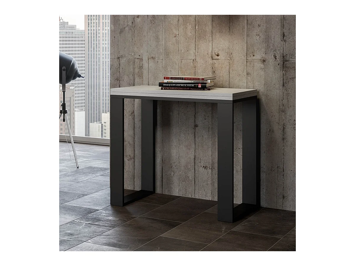 Console extensible portefeuille 90x45/90 cm Tecno Libra Frêne Blanc cadre Anthracite