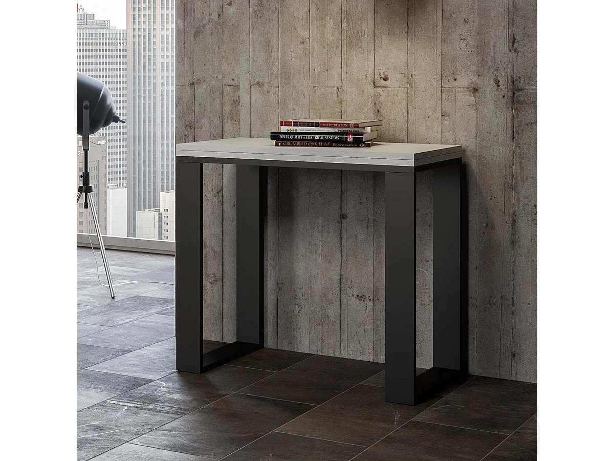 Klappbarer Konsolentisch 90x45/90 cm Tecno Libra Esche weiß mit Eisenrahmen aus Anthrazit