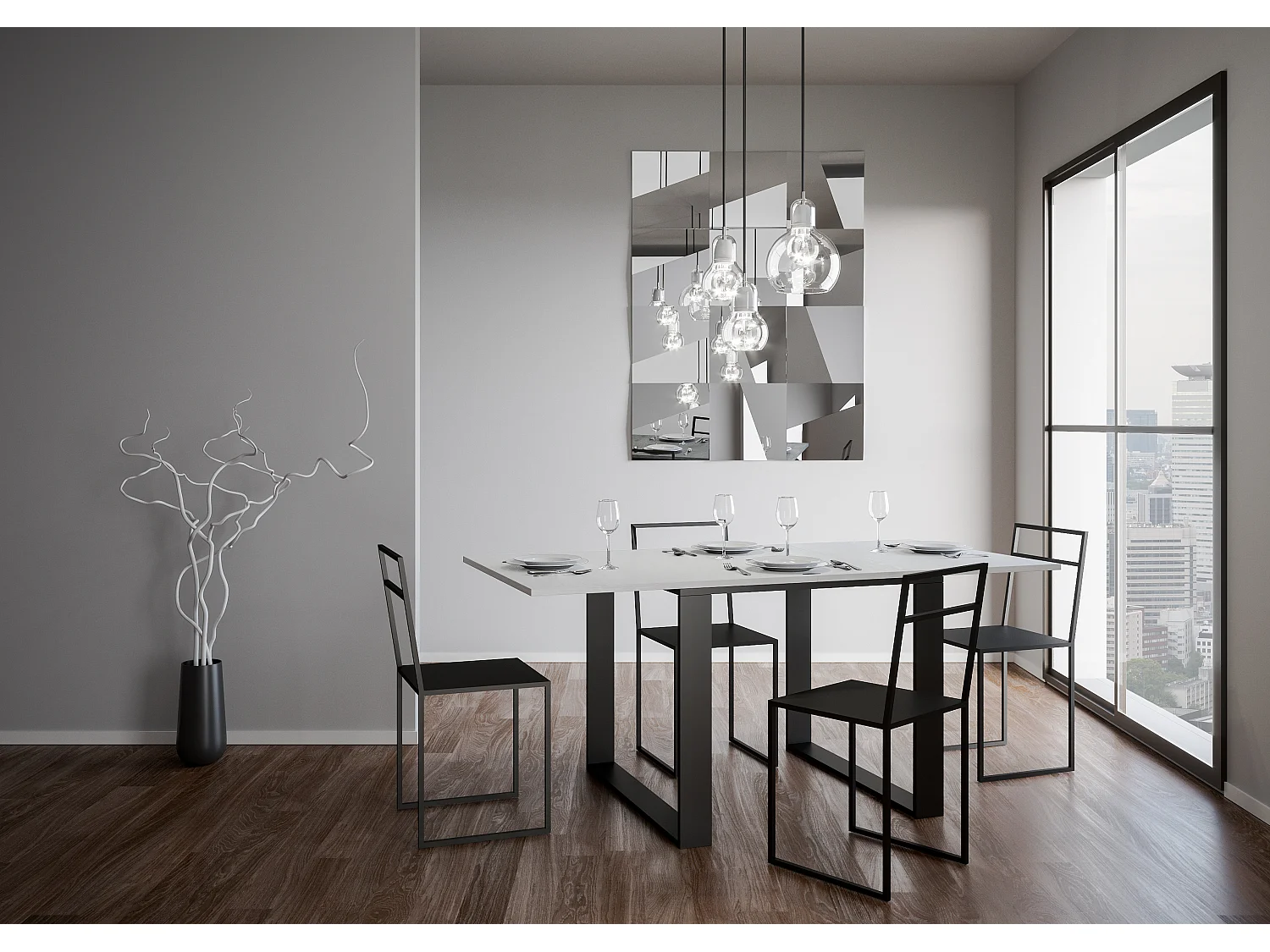 Console extensible portefeuille 90x45/90 cm Tecno Libra Frêne Blanc cadre Anthracite