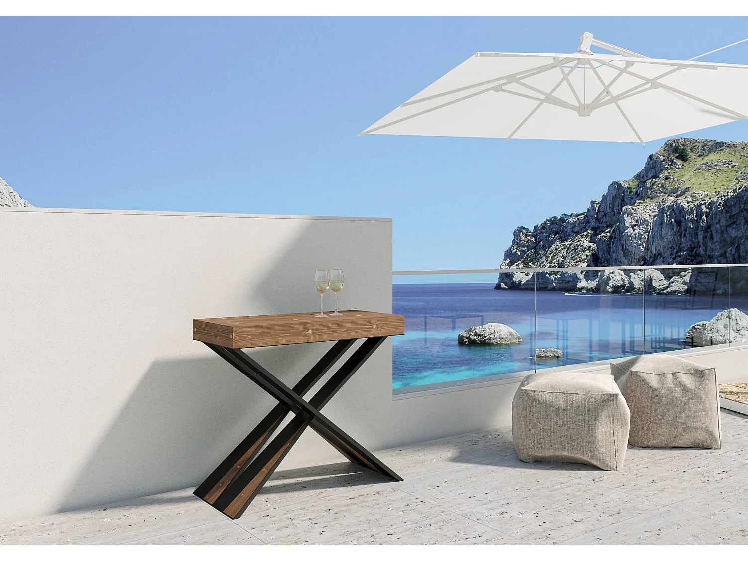 Console Extensible 90x40/190 cm Diago Small Premium  sapin teinté pieds anthracite