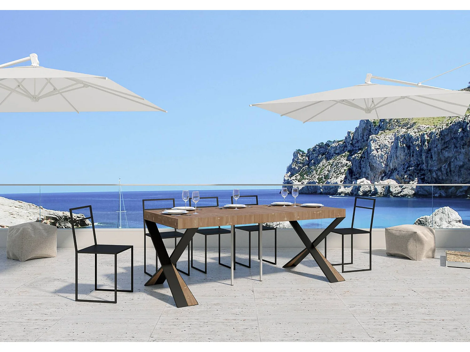 Console Extensible 90x40/190 cm Diago Small Premium  sapin teinté pieds anthracite