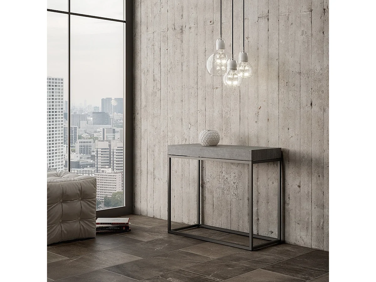 Console extensible 90x40/300 cm Nordica Gris Béton cadre Anthracite