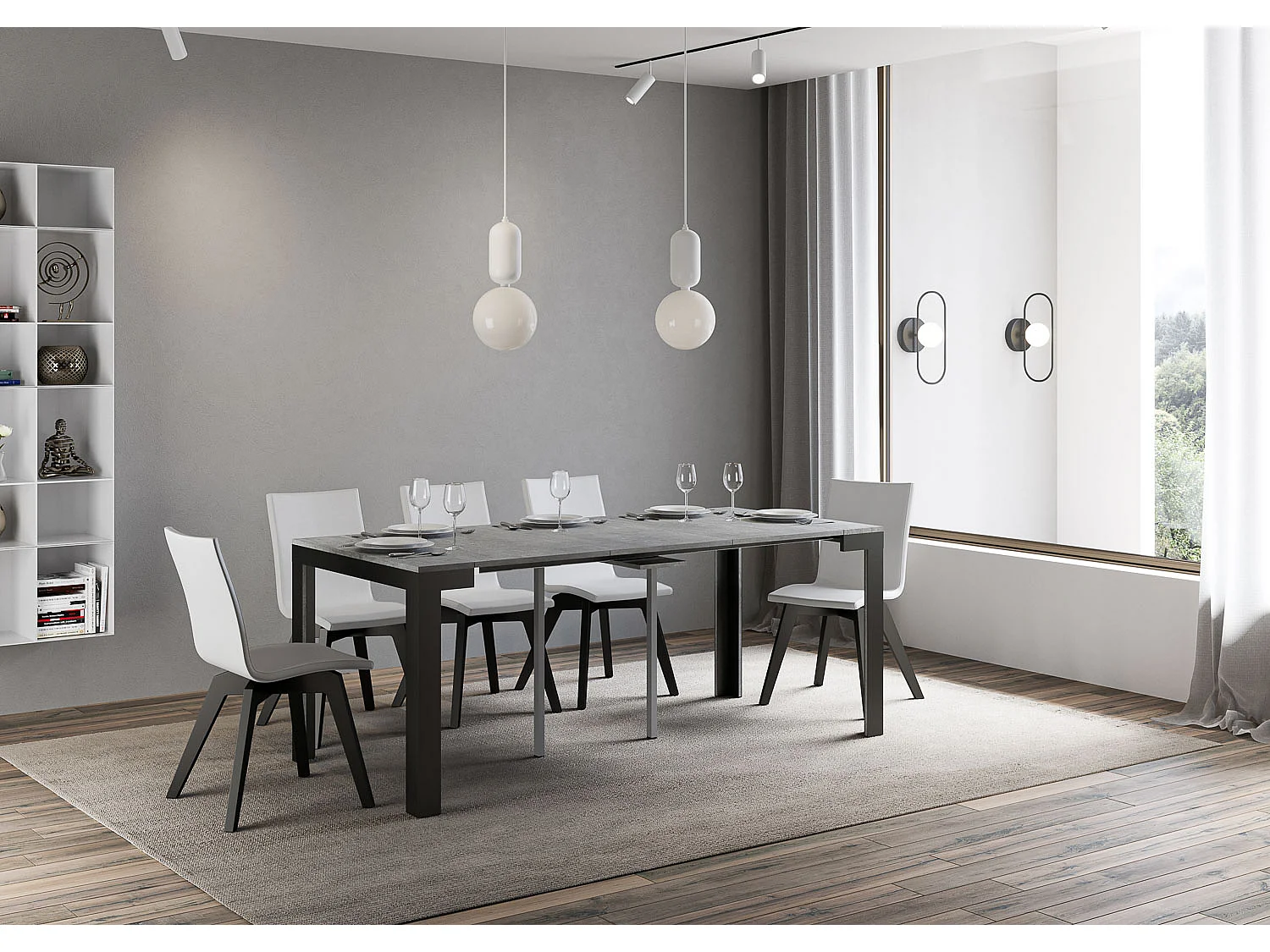 Console extensible 90x40/300 cm Linea Evolution Gris Béton cadre Anthracite