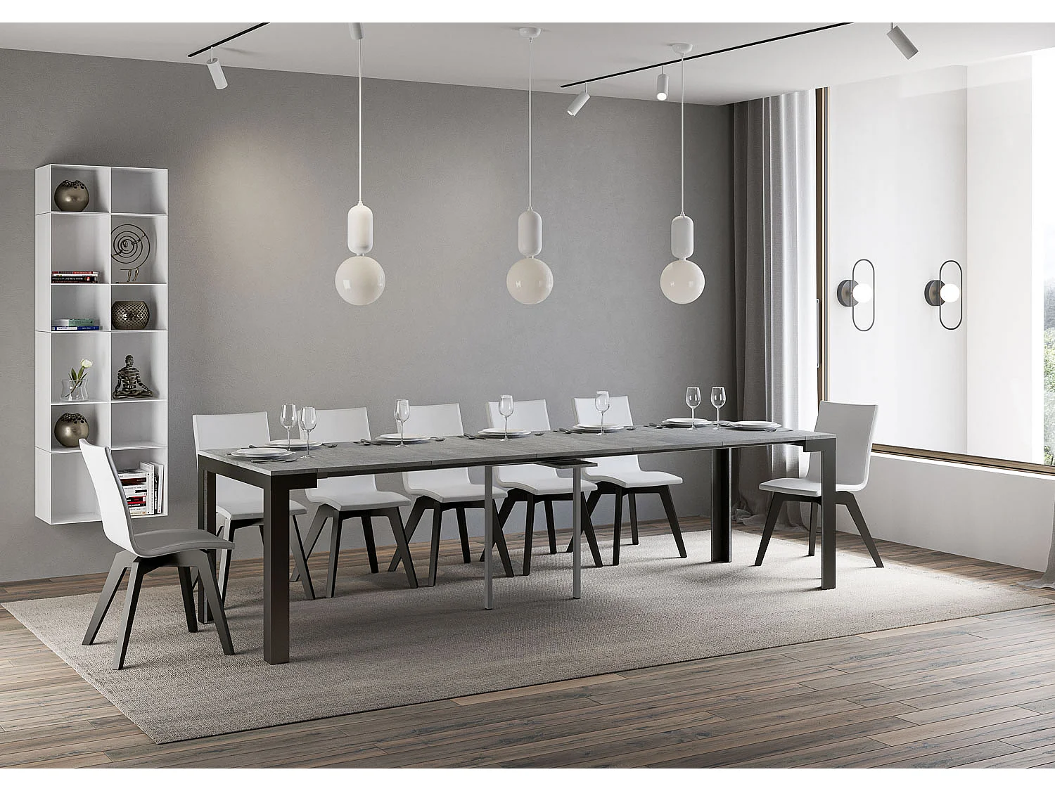 Console extensible 90x40/300 cm Linea Evolution Gris Béton cadre Anthracite