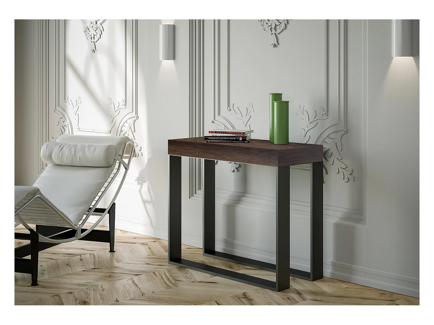 Console extensible 90x40/300 cm Elettra Noyer cadre Anthracite