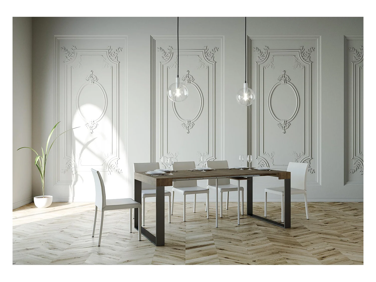 Console extensible 90x40/300 cm Elettra Noyer cadre Anthracite