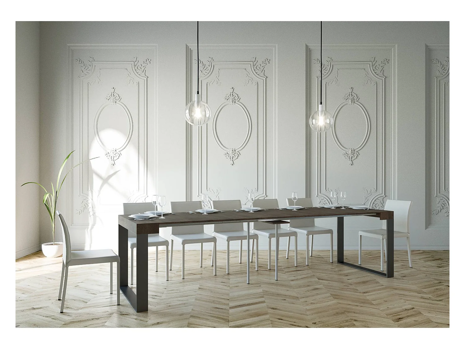 Console extensible 90x40/300 cm Elettra Noyer cadre Anthracite