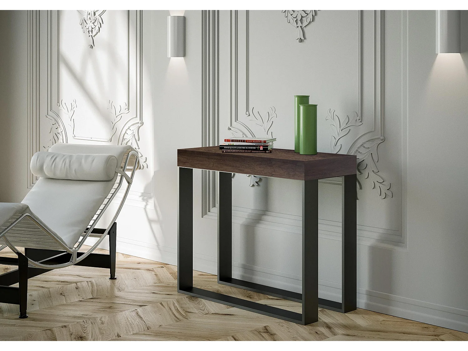 Console extensible 90x40/300 cm Elettra Noyer cadre Anthracite