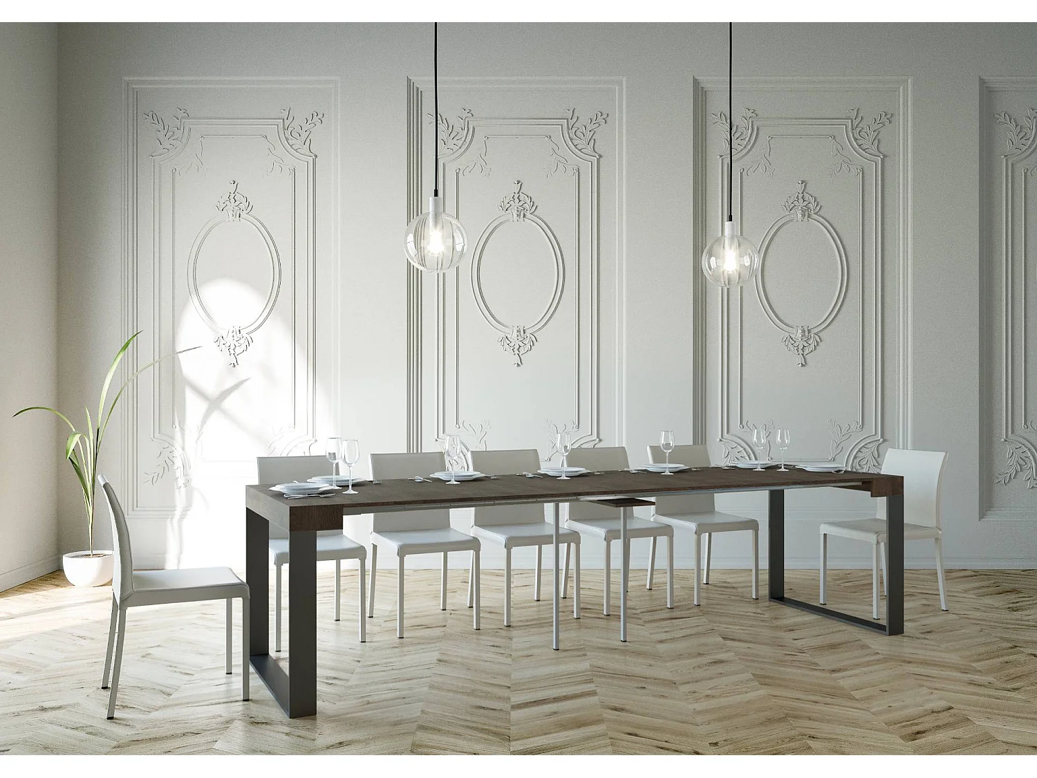 Console extensible 90x40/300 cm Elettra Noyer cadre Anthracite