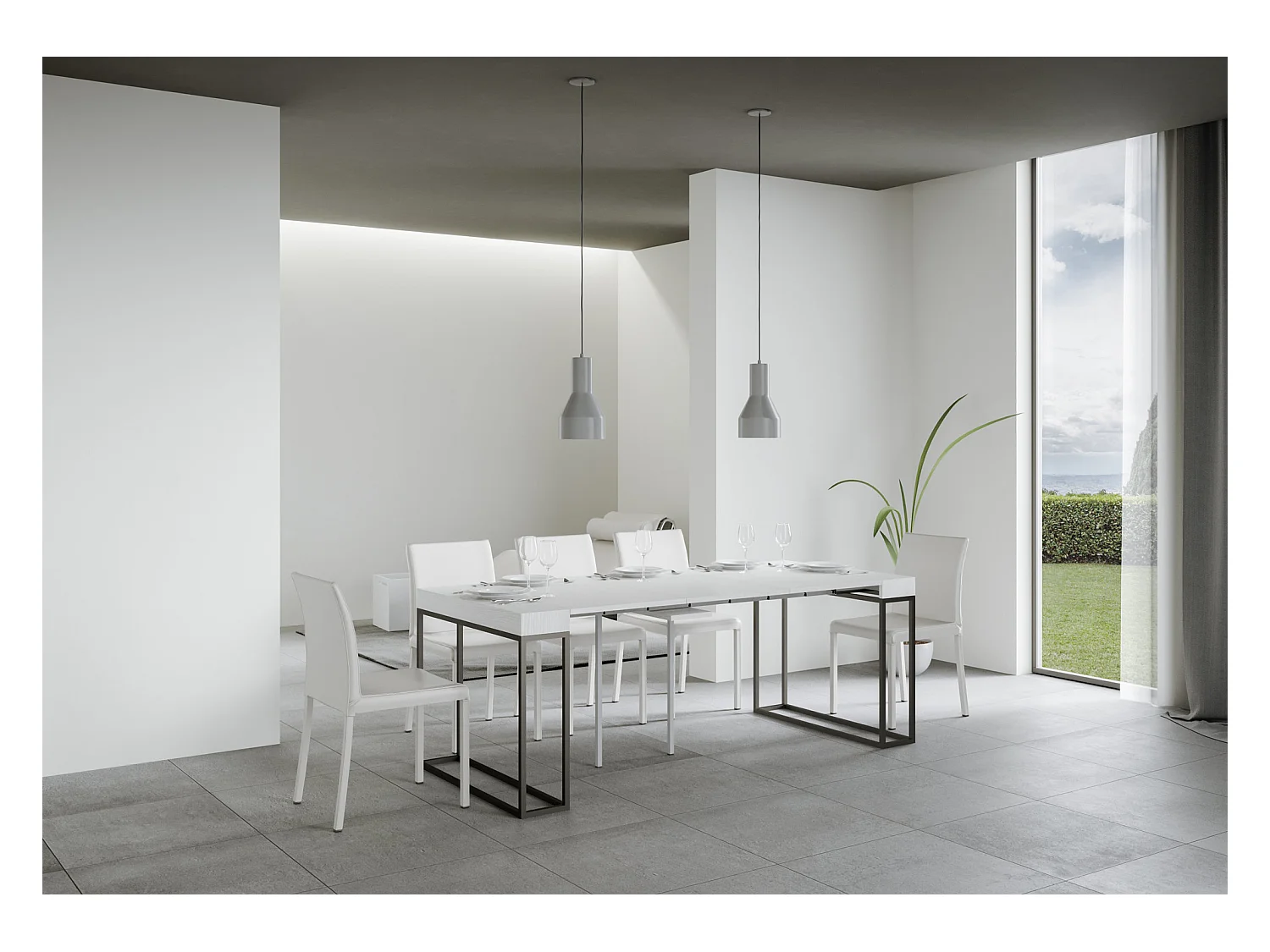 Console extensible 90x40/196 cm Epoca Small Frêne Blanc cadre Anthracite