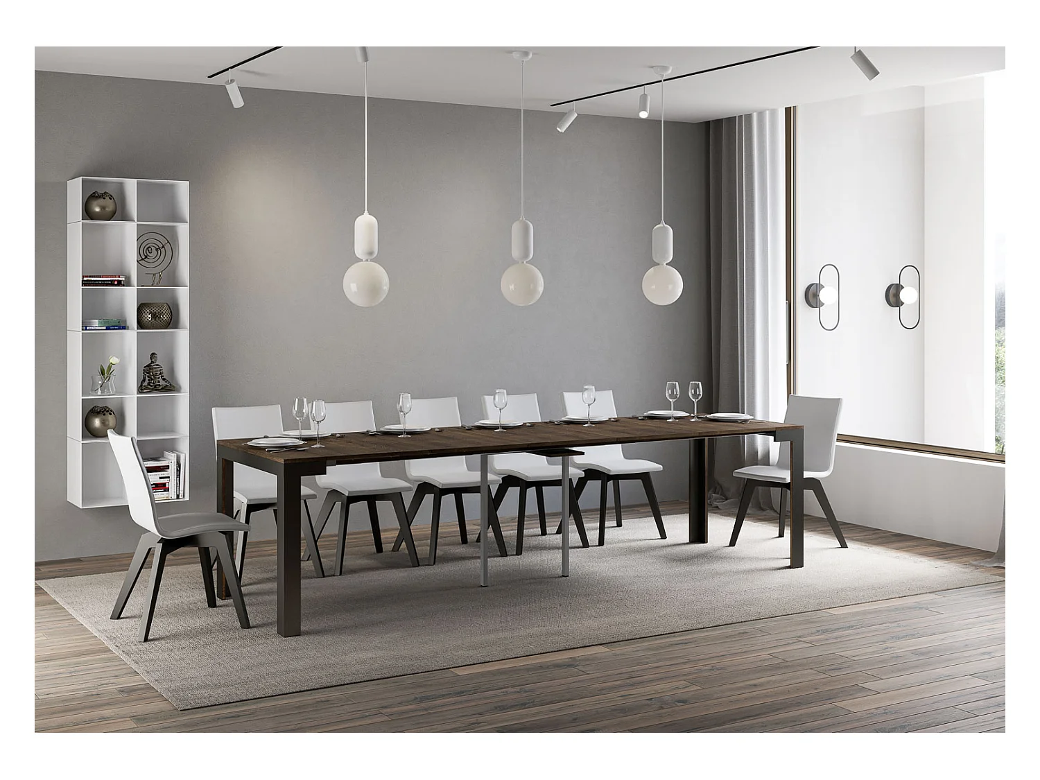 Uitschuifbare sidetable 90x40/300 cm Linea Evolution walnoot met antraciet frame