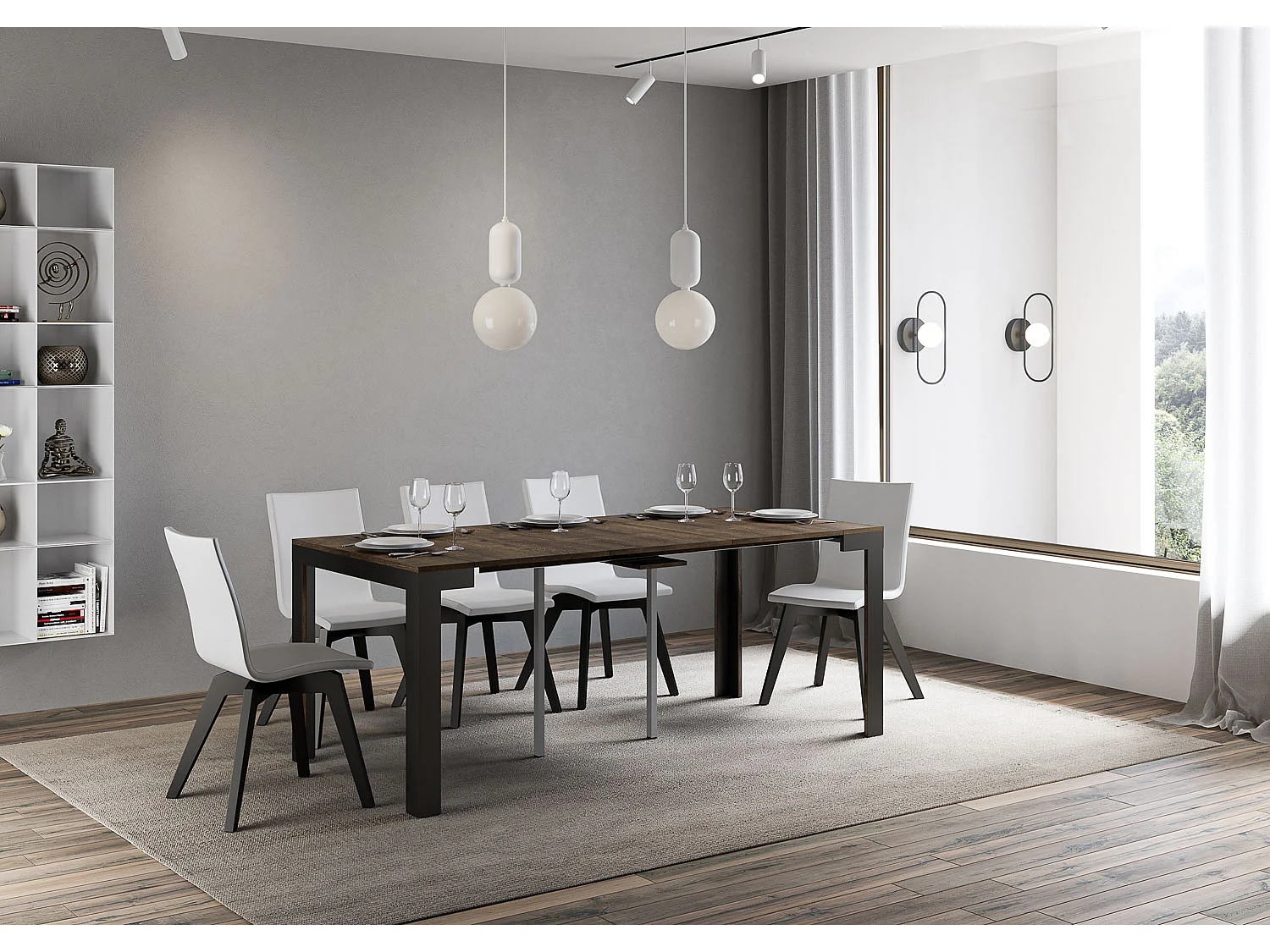 Console extensible 90x40/300 cm Linea Evolution Noyer cadre Anthracite