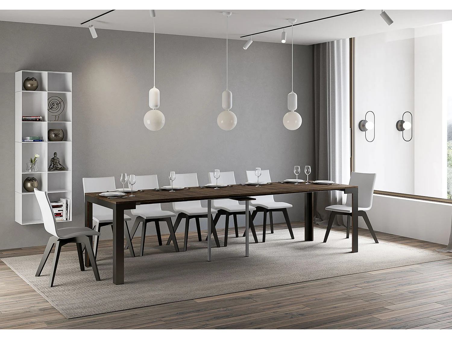 Console extensible 90x40/300 cm Linea Evolution Noyer cadre Anthracite