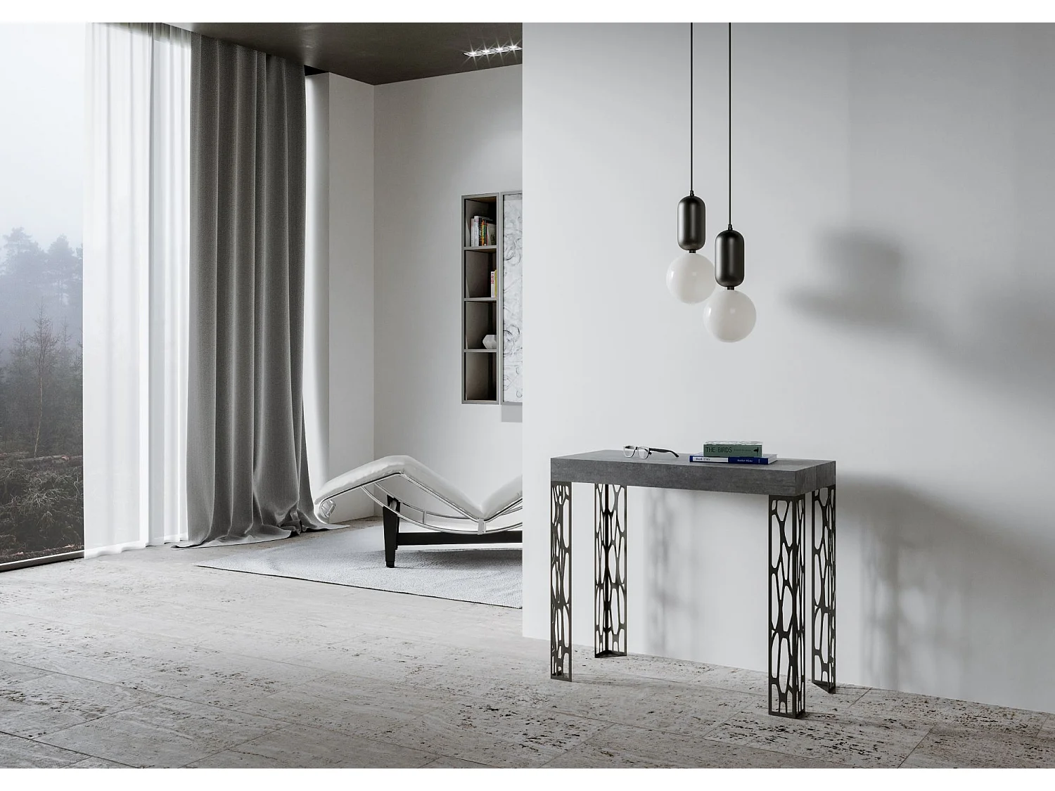 Console extensible 90x40/196 cm Ghibli Small Gris Béton cadre Anthracite