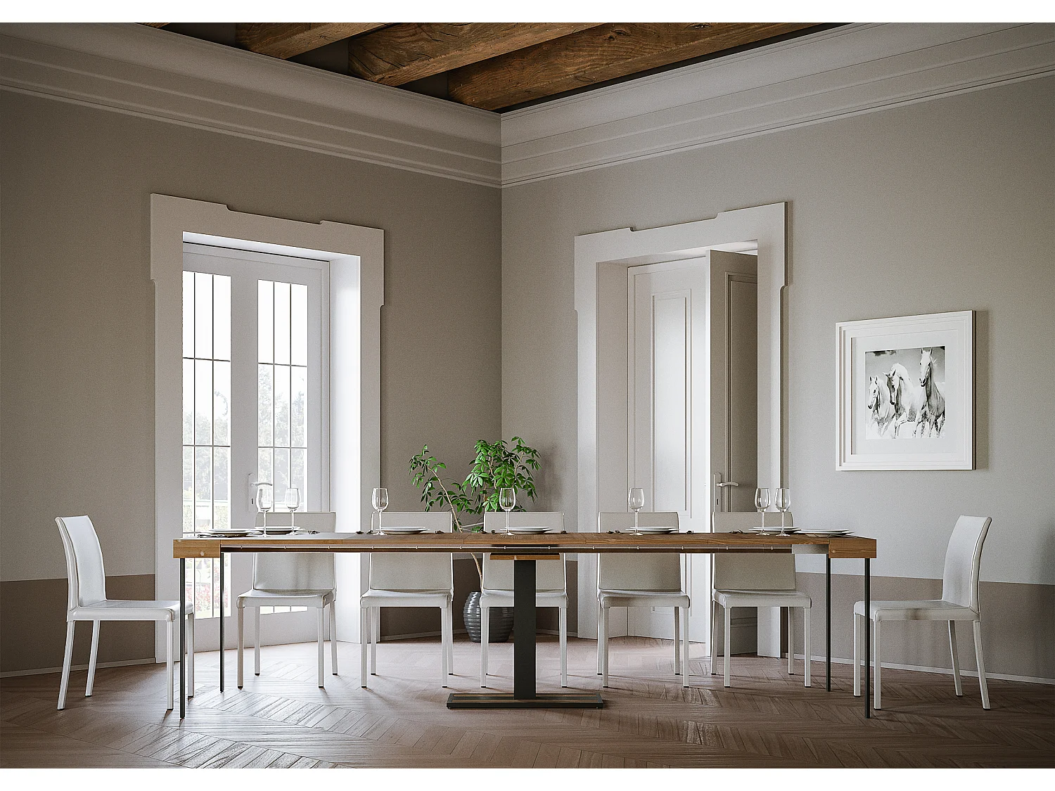 Console Extensible 90x40/290 cm Capital Sapin Teinté cadre Anthracite