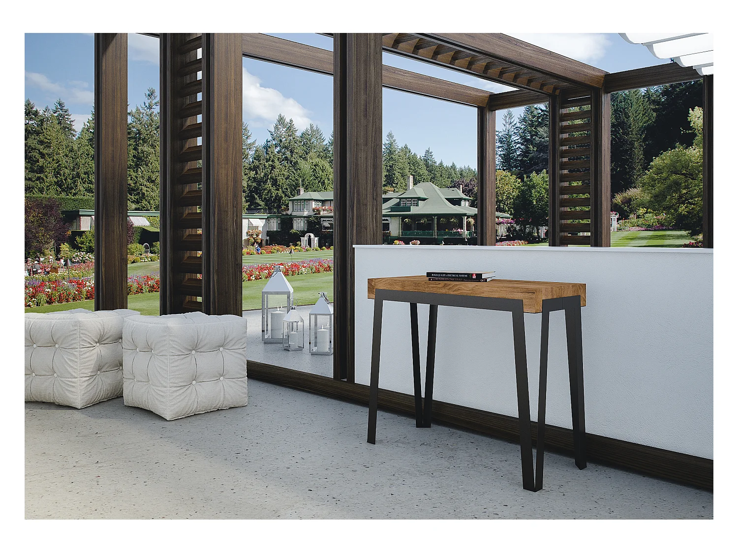 Console Extensible 90x40/290 cm Rio Premium Sapin Teinté cadre Anthracite