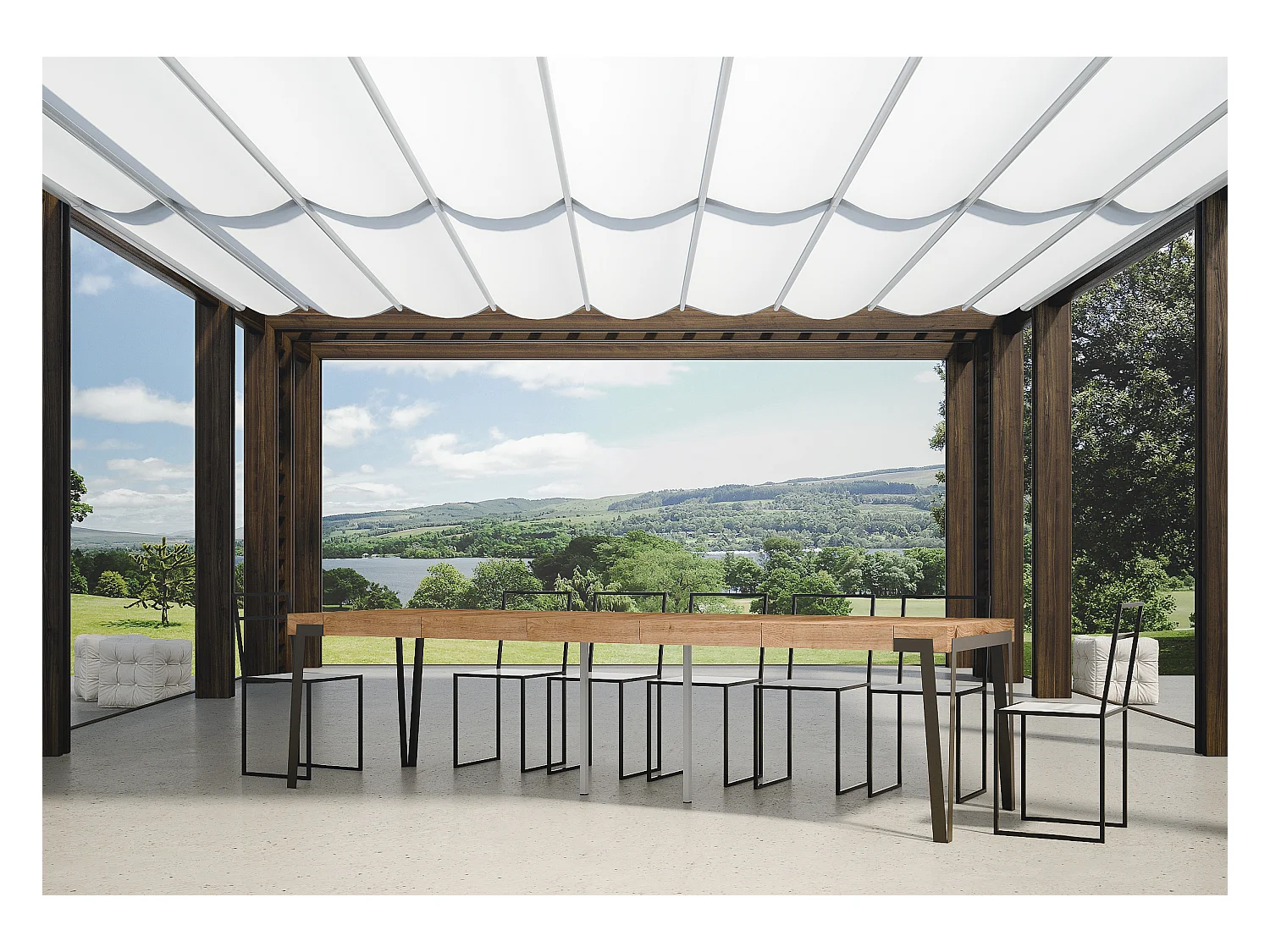 Console Extensible 90x40/290 cm Rio Premium Sapin Teinté cadre Anthracite