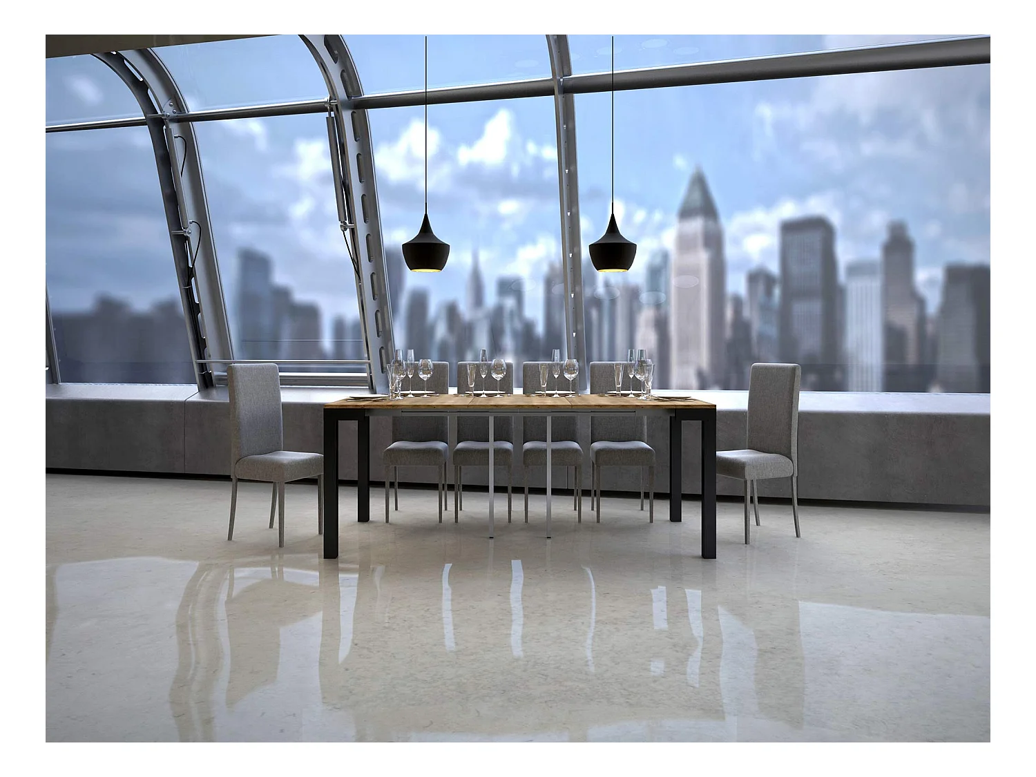 Console extensible 90x40/300 cm Everyday Evolution Chêne Nature cadre Anthracite