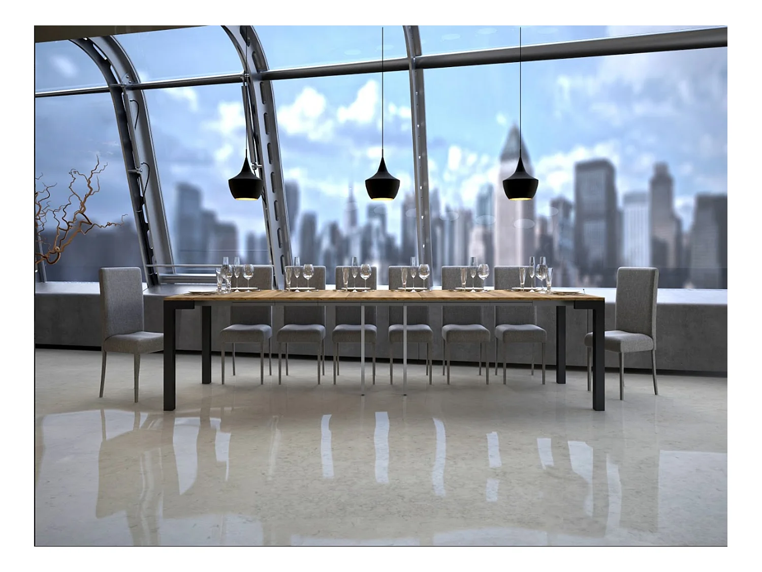 Console extensible 90x40/300 cm Everyday Evolution Chêne Nature cadre Anthracite