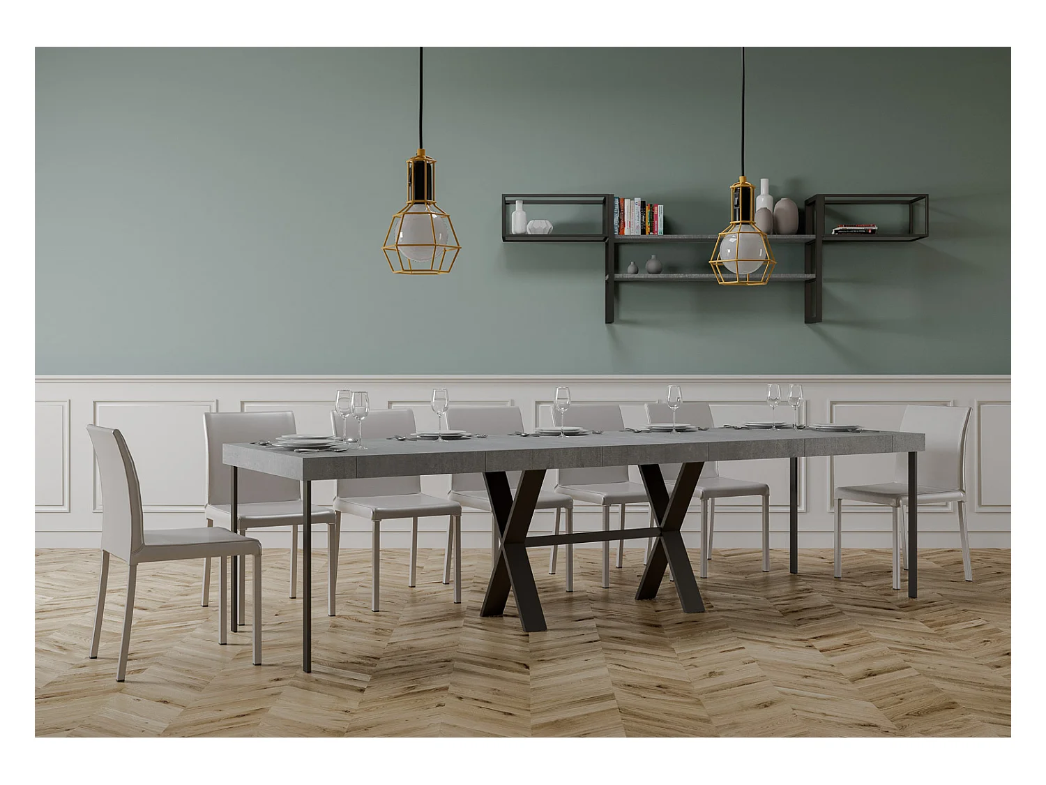 Console extensible 90x40/300 cm Xenia Premium Gris Béton cadre Anthracite