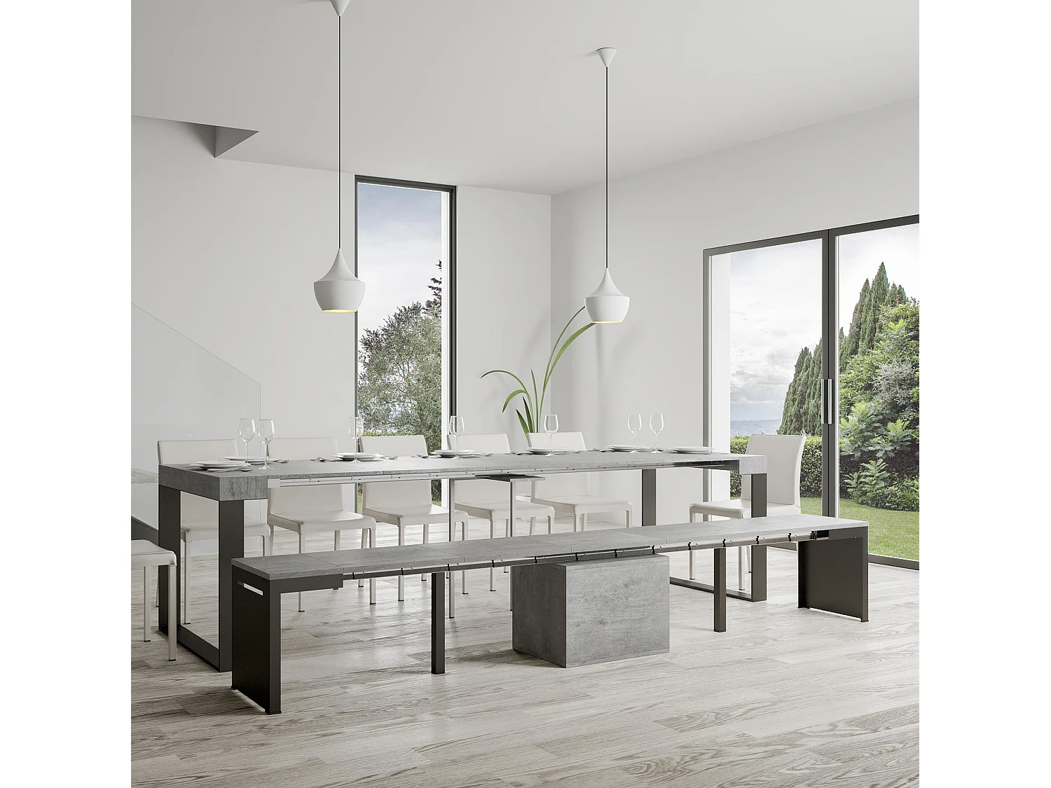 Banco extensível 55x40/305 cm Walk Cimento quadro Antracite