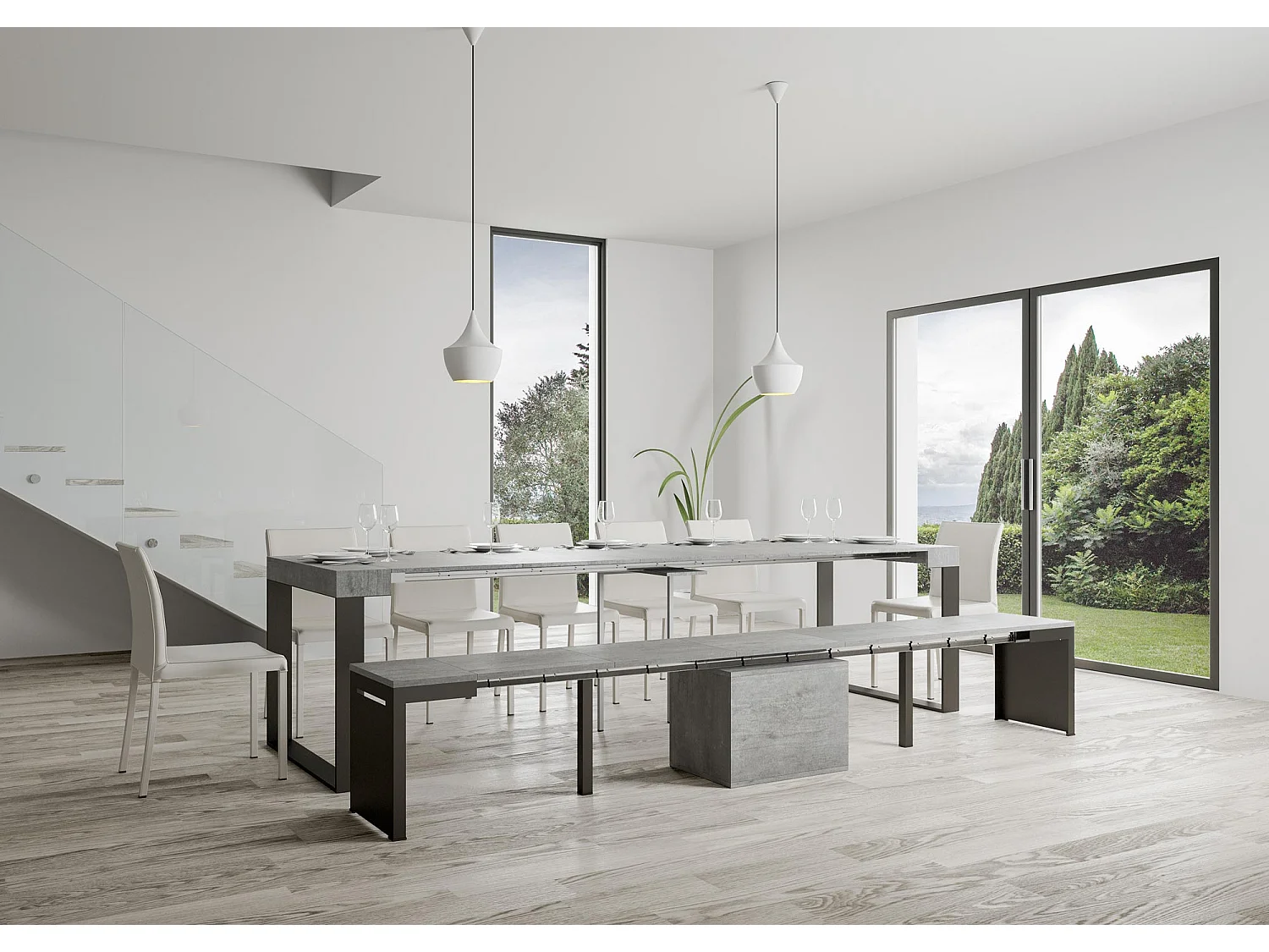 Banco extensível 55x40/305 cm Walk Cimento quadro Antracite