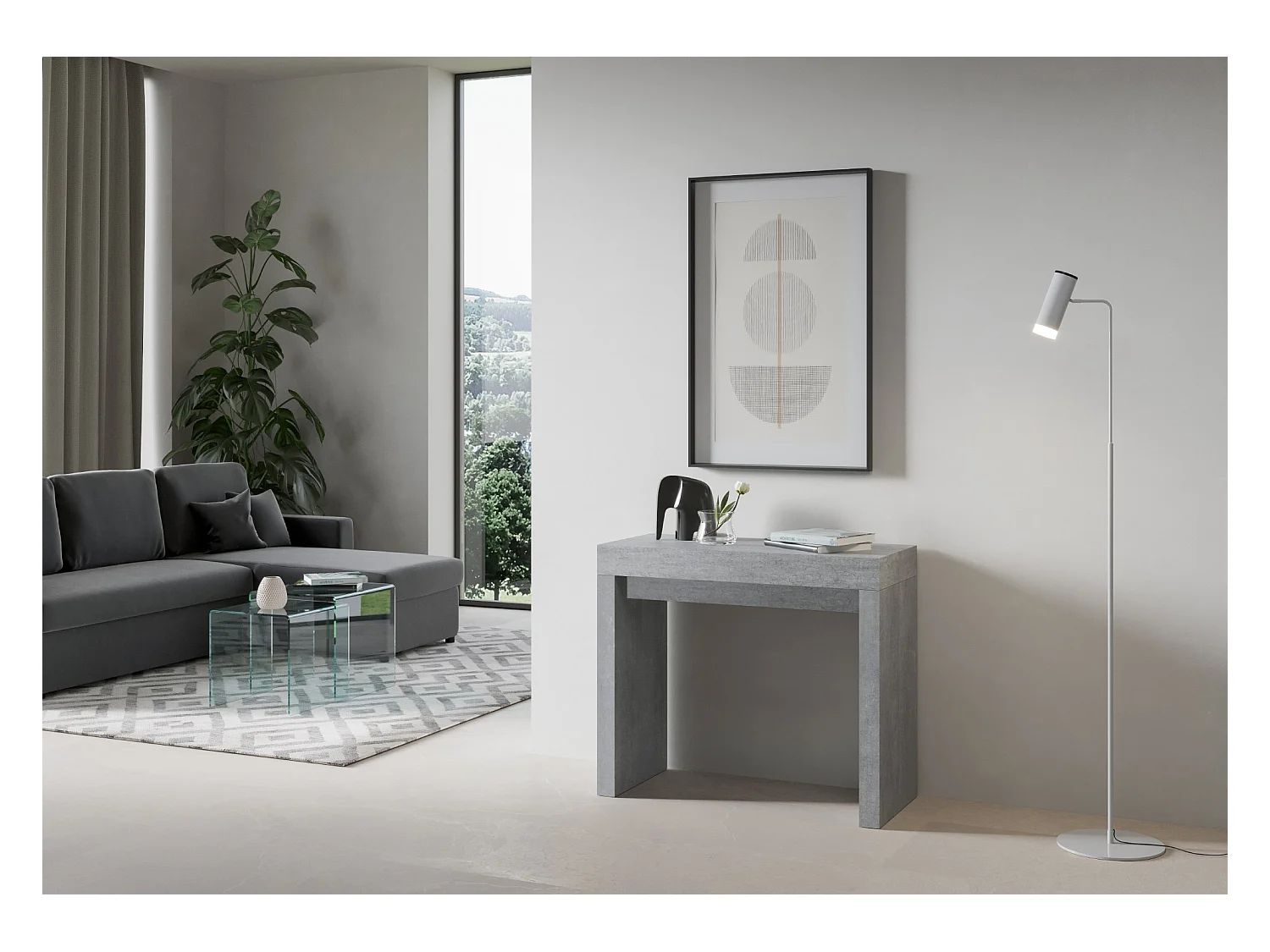 Uitschuifbare console 90x40/196 cm Roxell Small Cemento