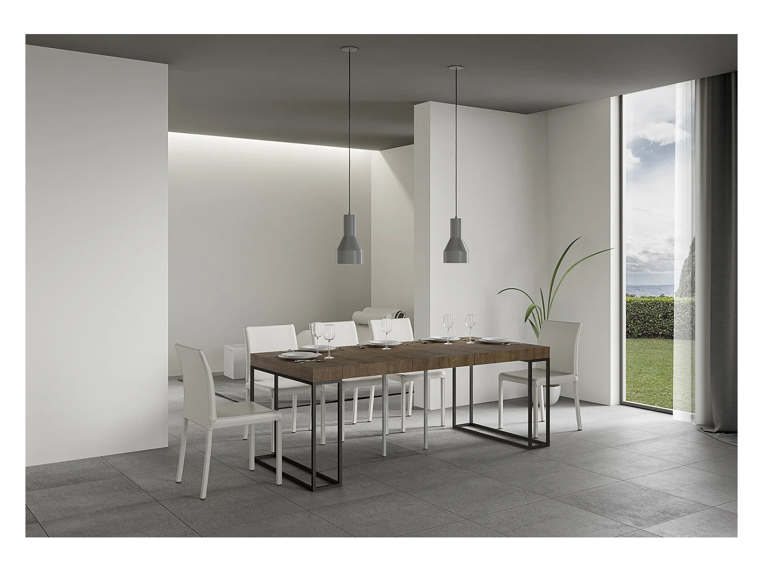 Console extensible 90x40/300 cm Epoca Premium Noyer cadre Anthracite