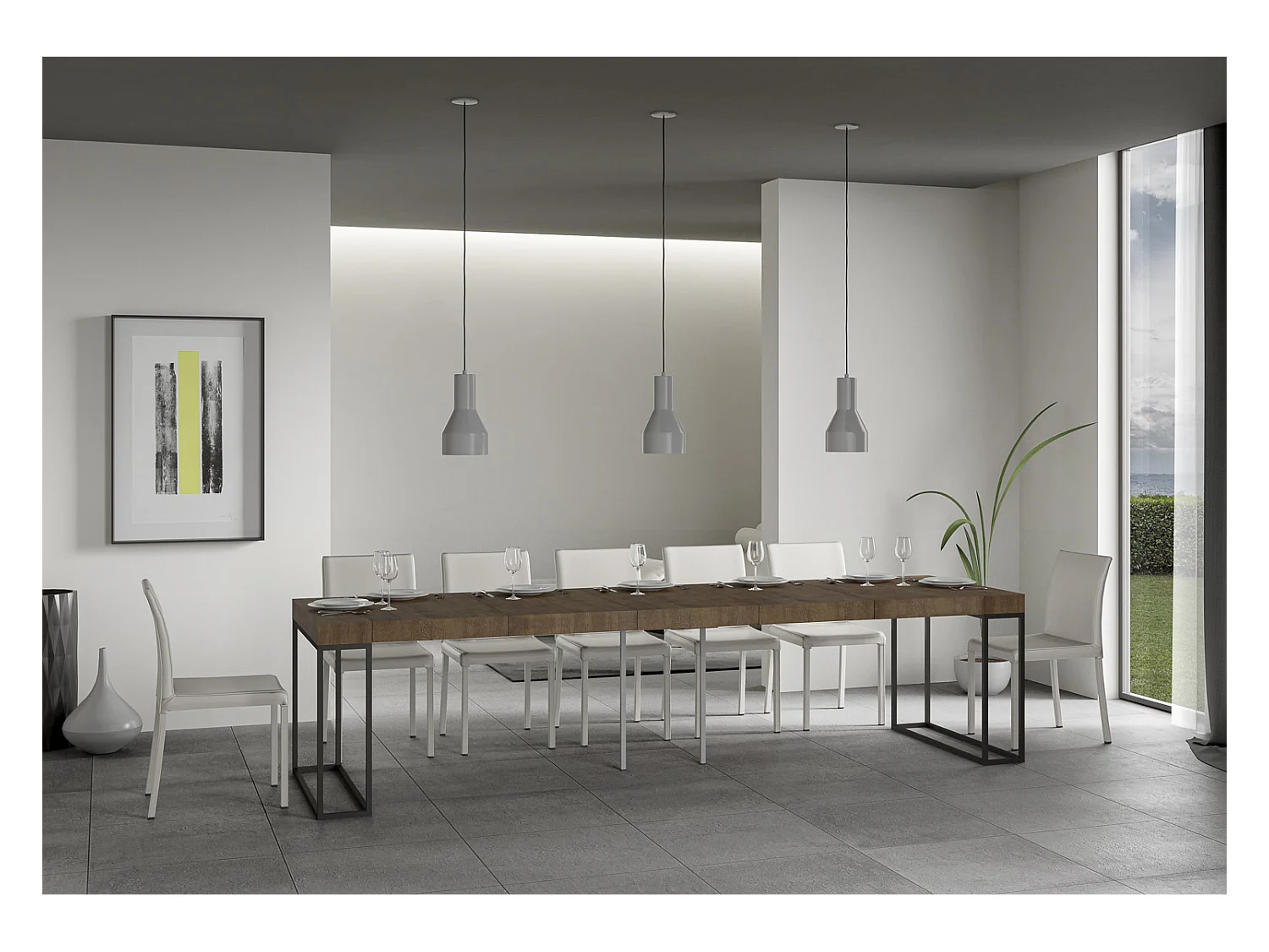 Console extensible 90x40/300 cm Epoca Premium Noyer cadre Anthracite