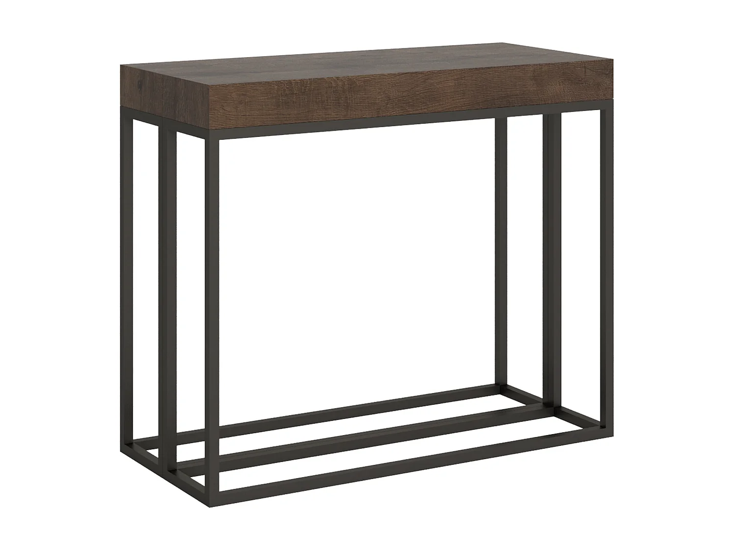 Consola Epika extensible de madera y 3 patas de acero antracita-Color Marrón-Soporte 2 pies-5 alargaderas gruesas