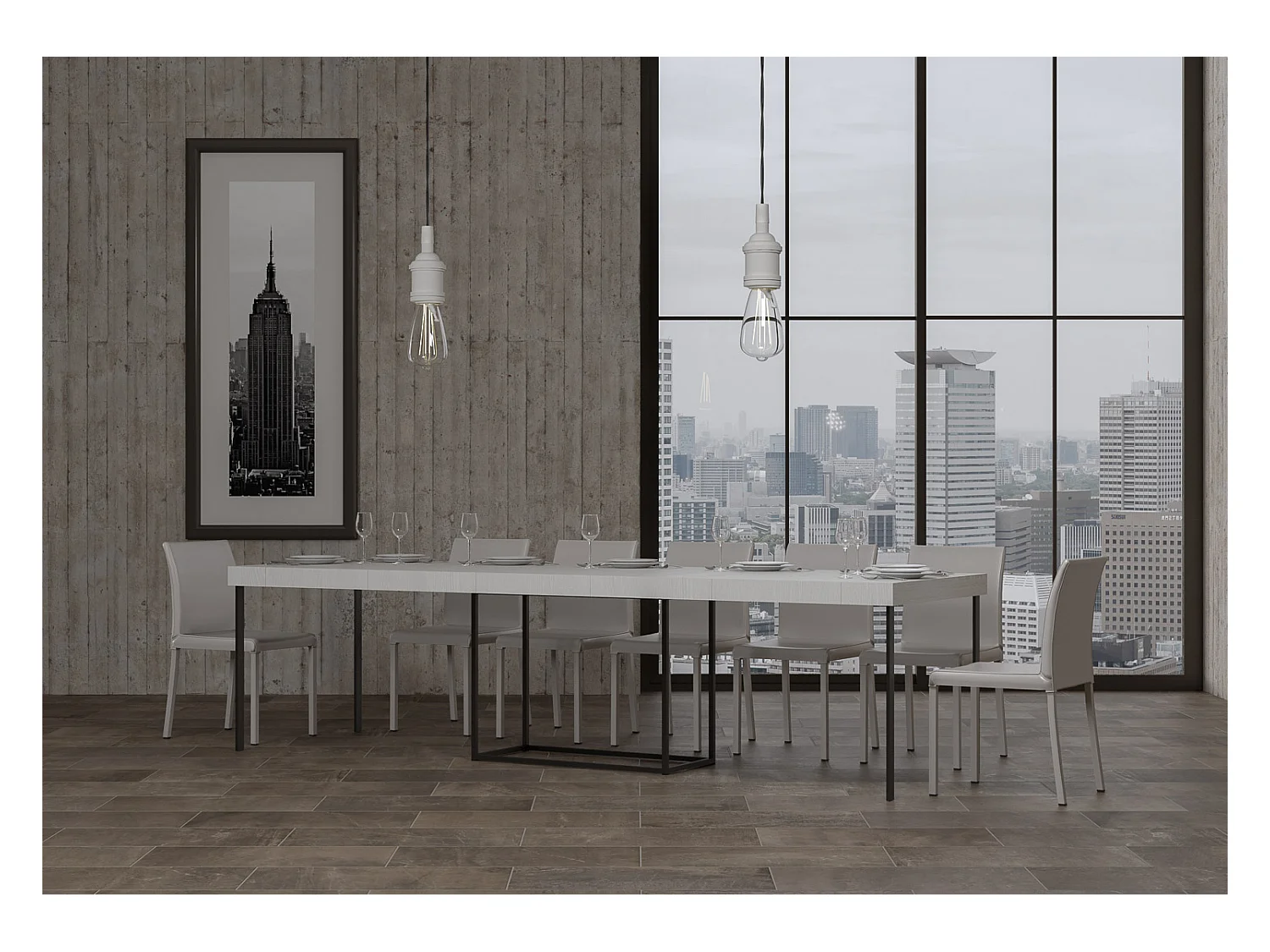 Rozkładana konsola 90x40/300 cm Nordica Premium Biały Jesion Antracyt Struktura