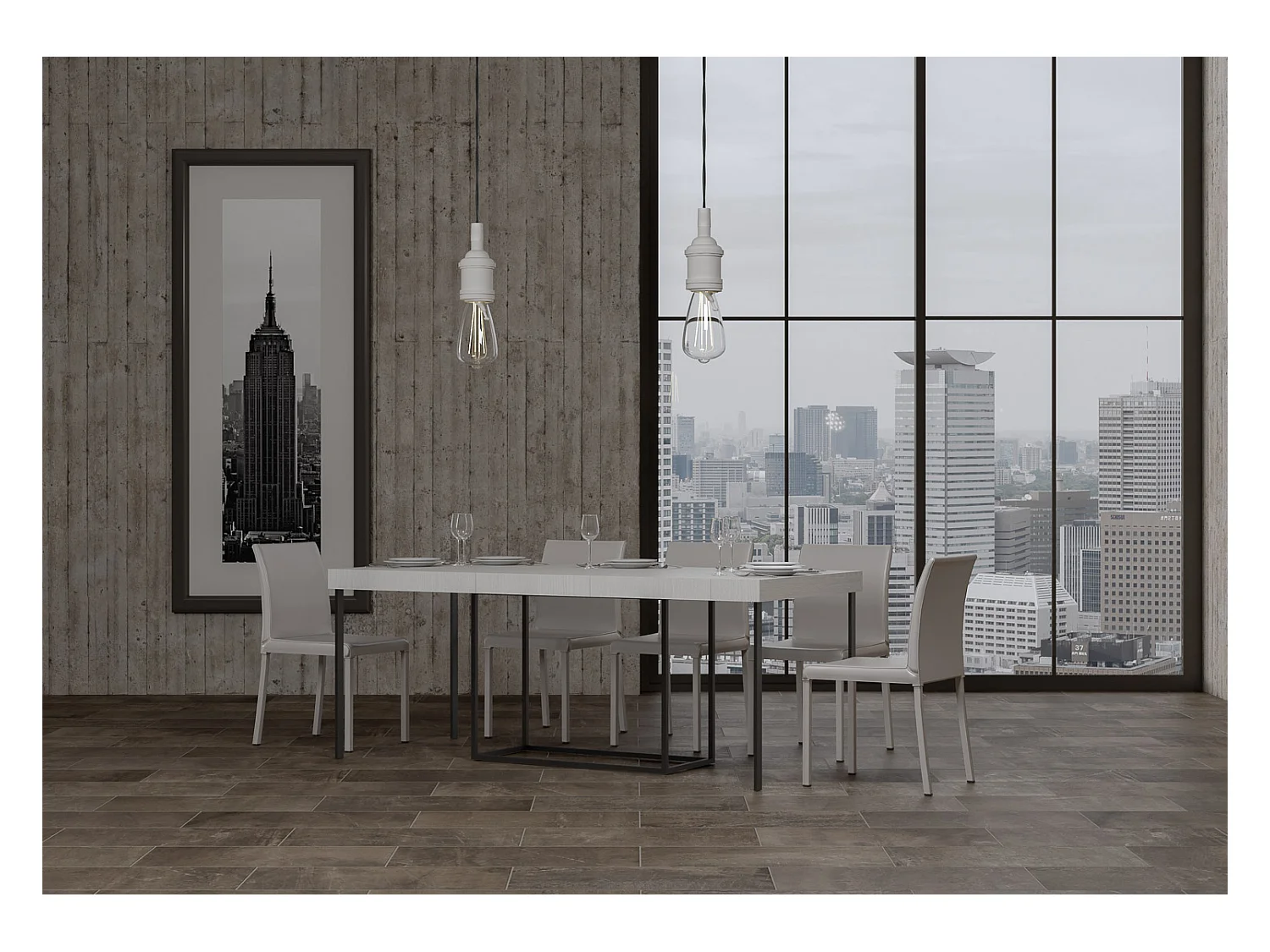 Rozkładana konsola 90x40/300 cm Nordica Premium Biały Jesion Antracyt Struktura