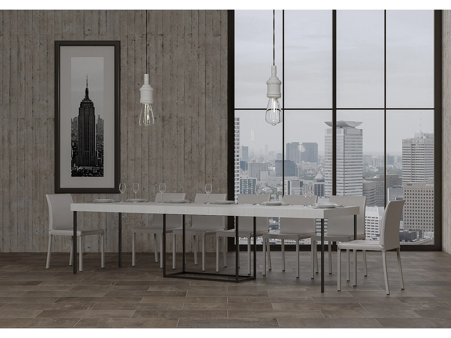 Ausziehbare Konsole 90x40/300 cm Nordica Premium Weiß Esche Anthrazit Rahmen