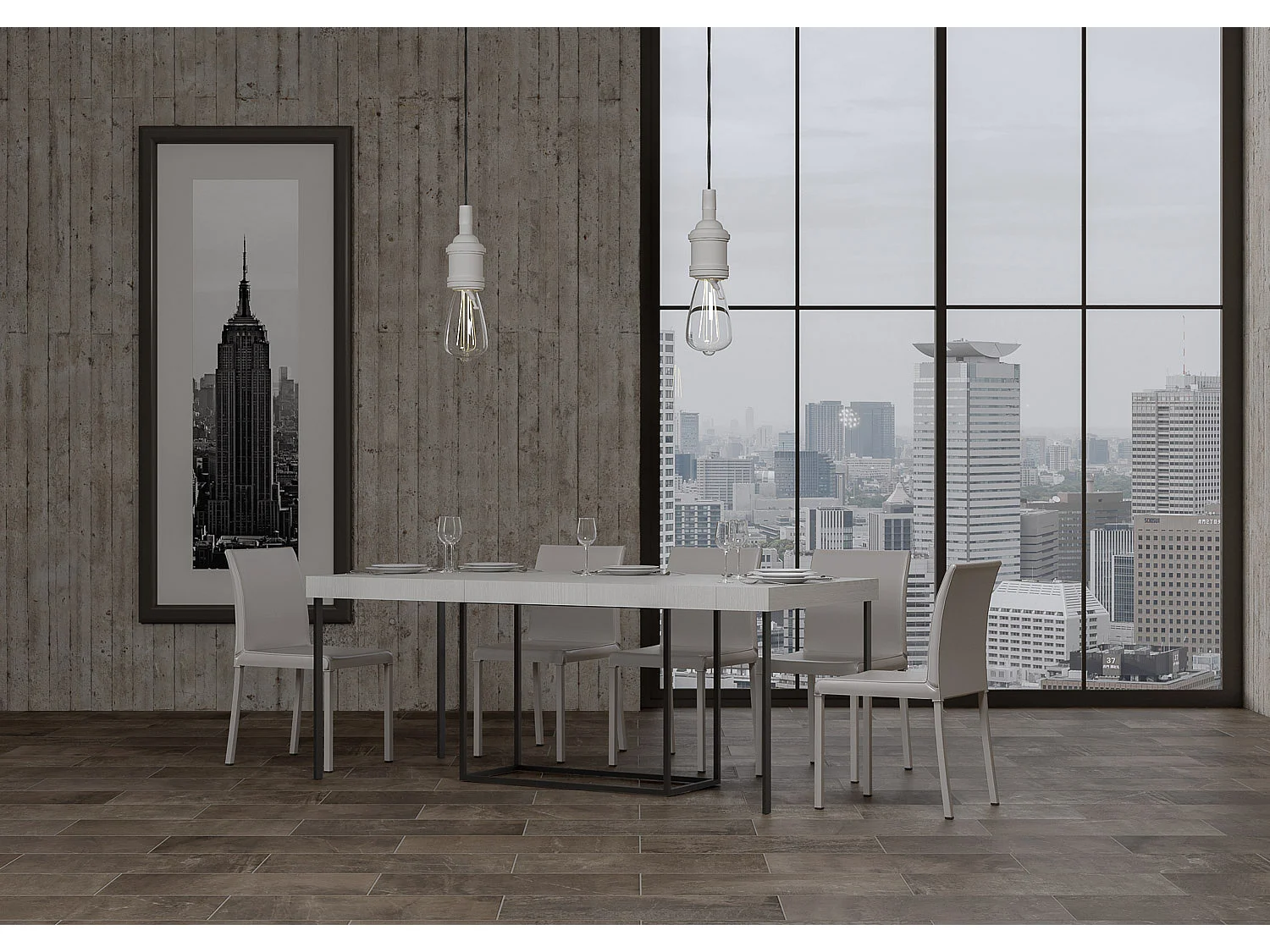 Rozkładana konsola 90x40/300 cm Nordica Premium Biały Jesion Antracyt Struktura