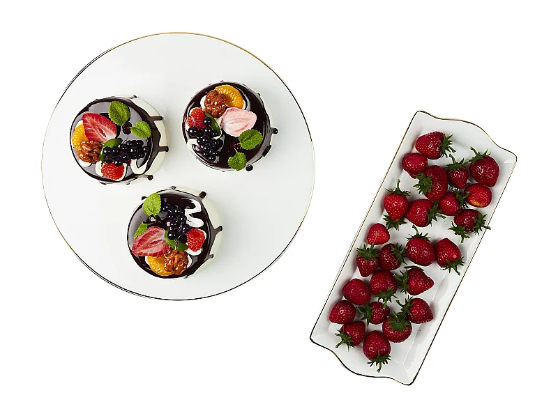 Plat De Service Porcelaine Lisere Dore 34x14cm2 Blanc, Or