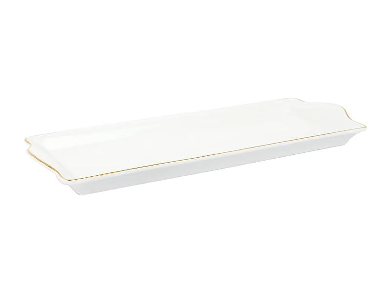 Plat De Service Porcelaine Lisere Dore 34x14cm2 Blanc, Or