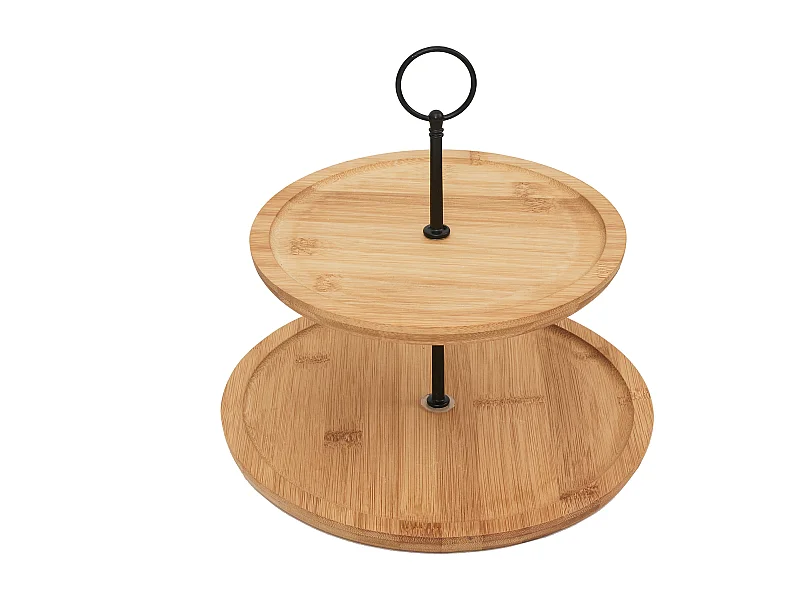 Presentoir 2 Etages Bambou Noir, Marron