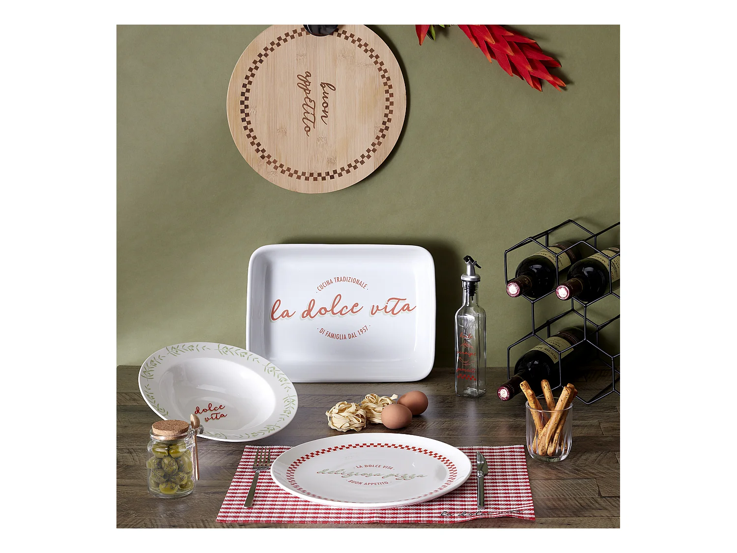 Plat Rectangulaire Four Italie 25x35x7.6cm Blanc, Orange, Vert