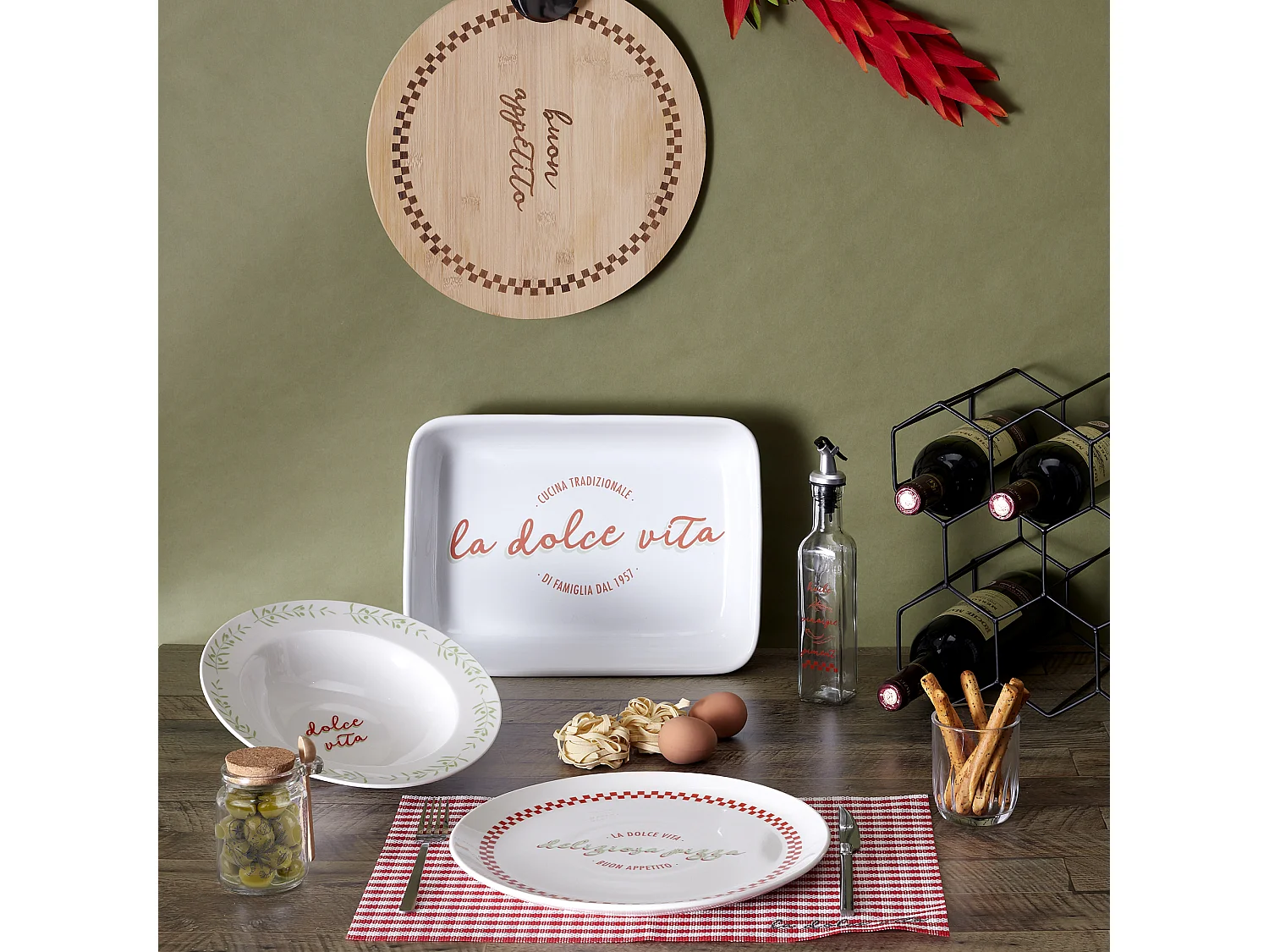 Plat Rectangulaire Four Italie 25x35x7.6cm Blanc, Orange, Vert