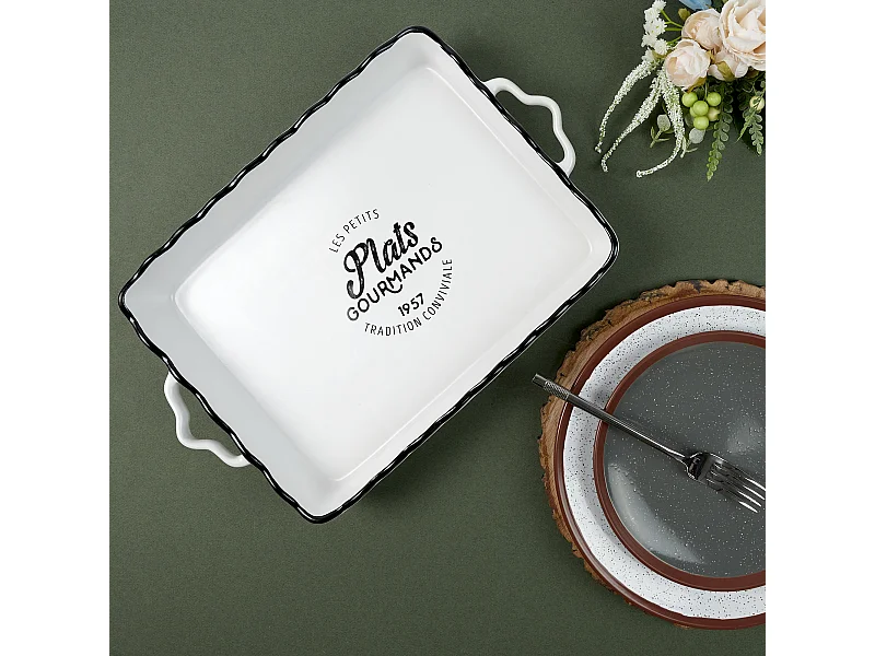 Plat Rectangulaire 40x26.3x6.2cm Blanc, Noir