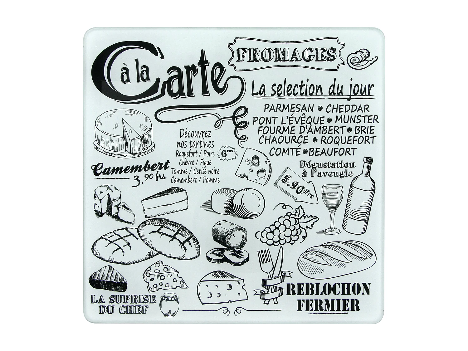 Planche A Fromage Avec 3 Ustensiles Aimantes Blanc, Noir, Marron