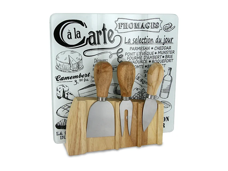 Planche A Fromage Avec 3 Ustensiles Aimantes Blanc, Noir, Marron