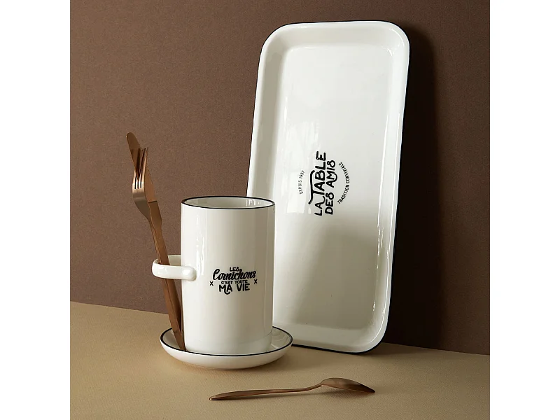 Plat De Service 34x16.5cm Blanc, Noir