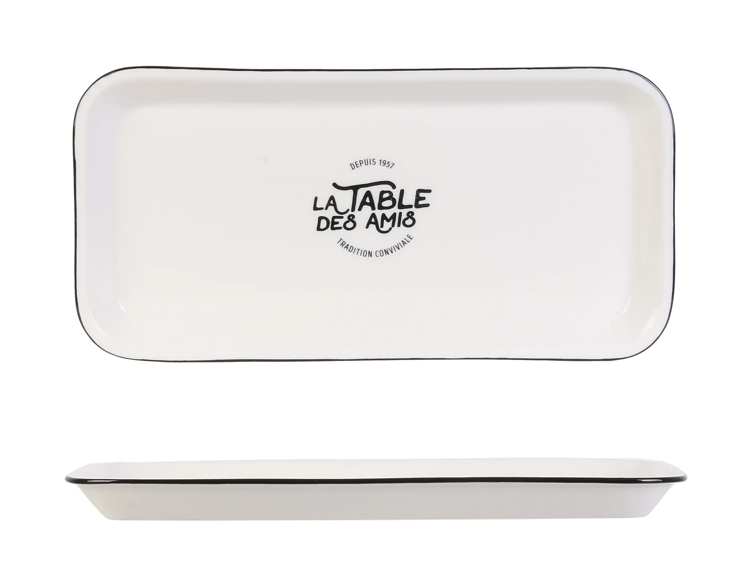 Plat De Service 34x16.5cm Blanc, Noir