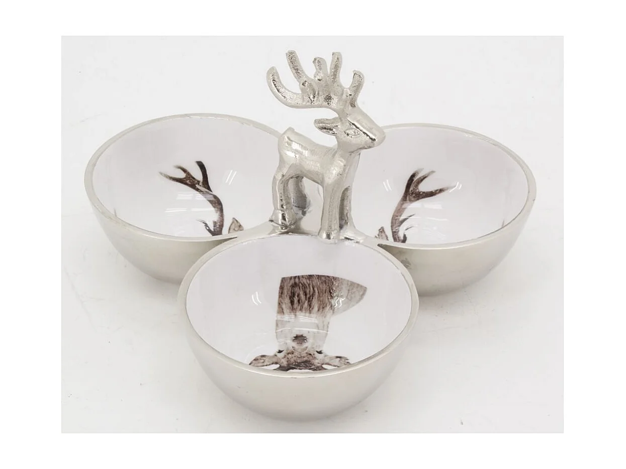 Plato de aluminio con tazas, decoración de ciervos