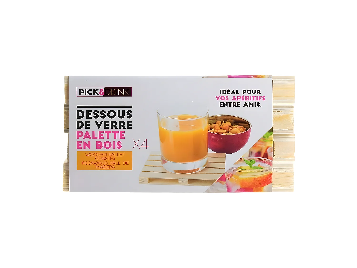 Lot de 4 Dessous de Verre "Palette" 12cm Naturel