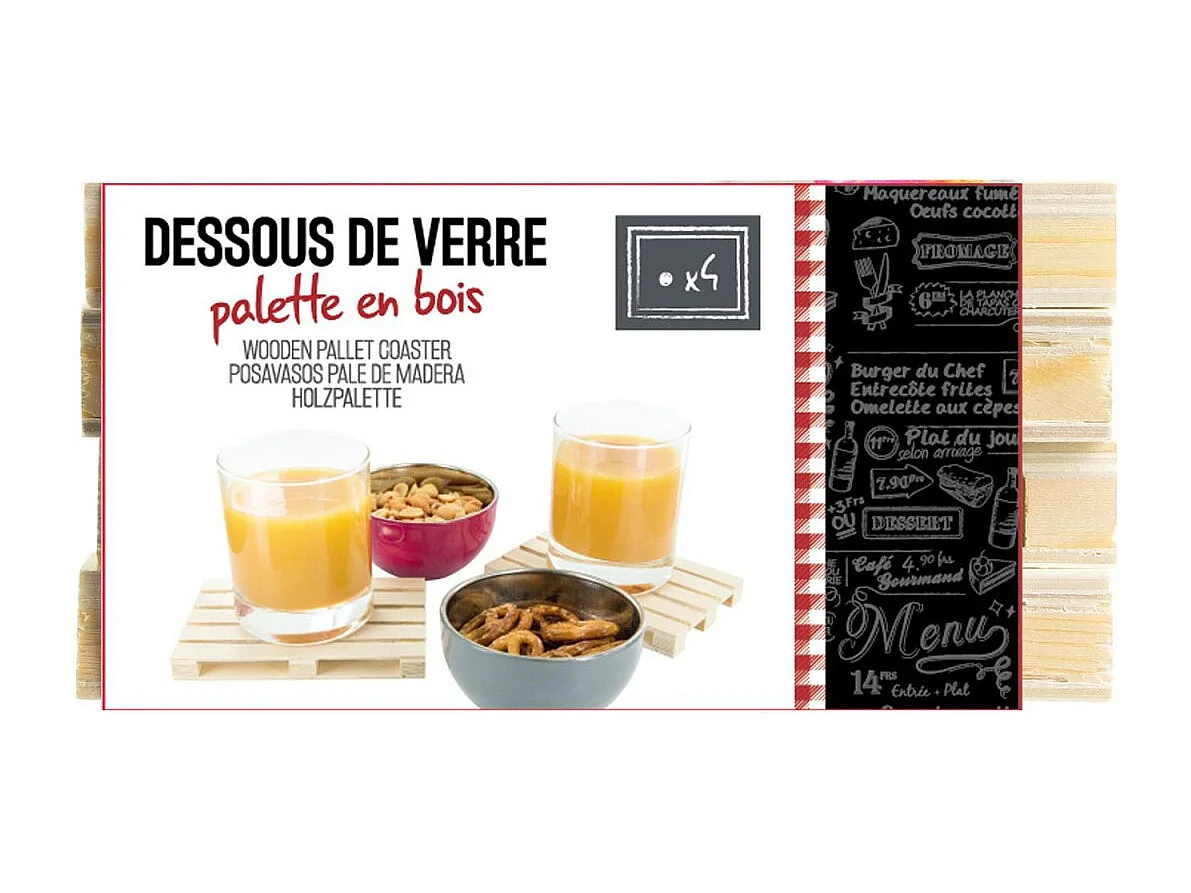 Lot de 4 Dessous de Verre "Palette" 12cm Naturel